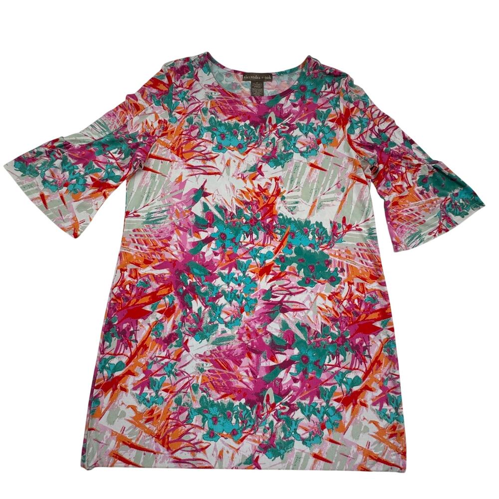 Alexandra + Oak Floral 3/4 Sleeve Comfy Travel Lounge Midi Dress Women's Size XL